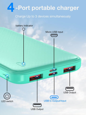 HYG054 Power Bank Portable Charger 10000mAh Battery Pack PD 20W Fast Charging PowerBank USB C Input & Output for iPhone（Dark Blue + Green）