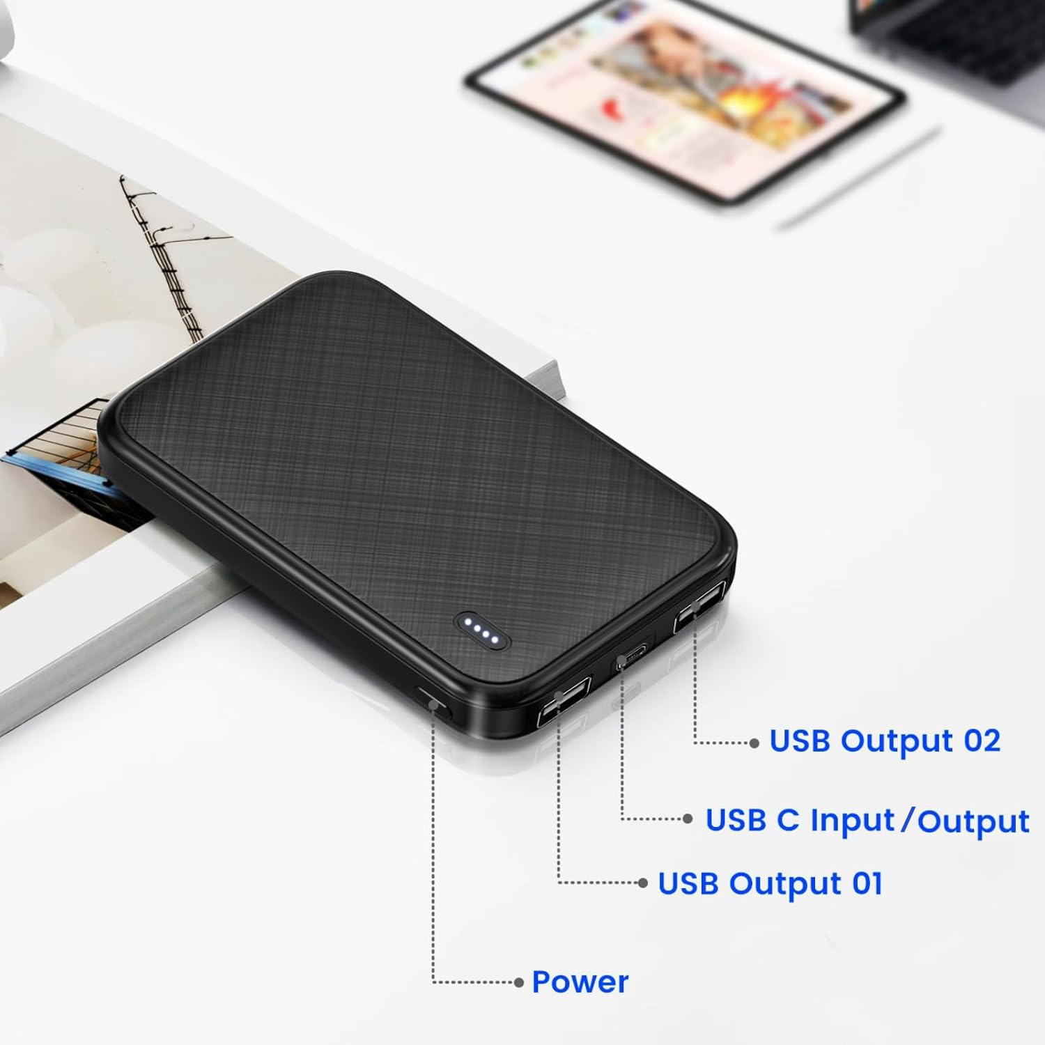 Mini Portable Charger Slim Power Bank 5000mAh Fast Charger Powerbank with 2-USB & 1-USB C Output