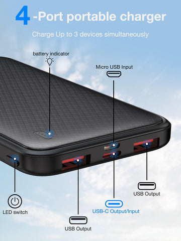 HYG054 Power Bank Portable Charger 10000mAh Battery Pack PD 20W Fast Charging PowerBank USB C Input & Output for iPhone