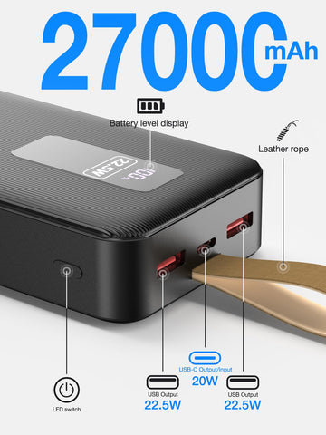 Power Bank 27000mAh 22.5W Fast Charging Portable Charger