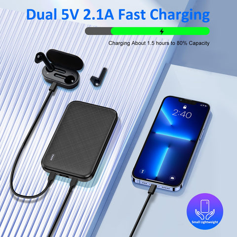 Mini Portable Charger Slim Power Bank 5000mAh Fast Charger Powerbank with 2-USB & 1-USB C Output